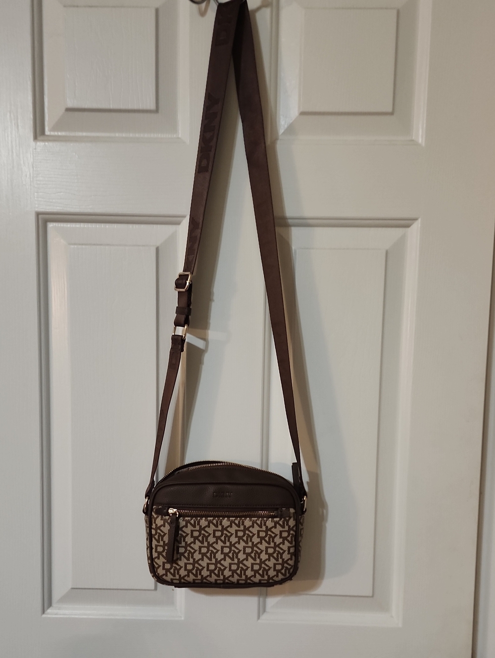 DKNY Brown Monogram Crossbody Camera Bag